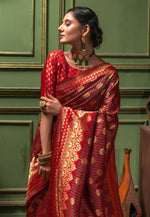 Load image into Gallery viewer, Red Banarasi Silk Saree With Blouse