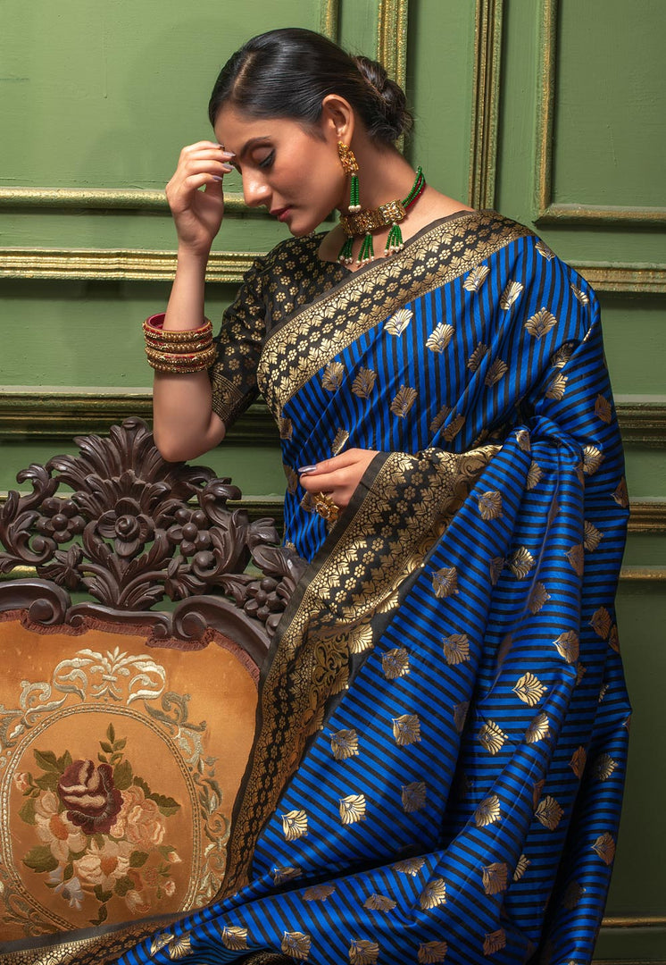 Blue Banarasi Silk Festival Wear Saree