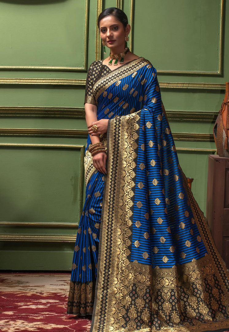 Blue Banarasi Silk Festival Wear Saree