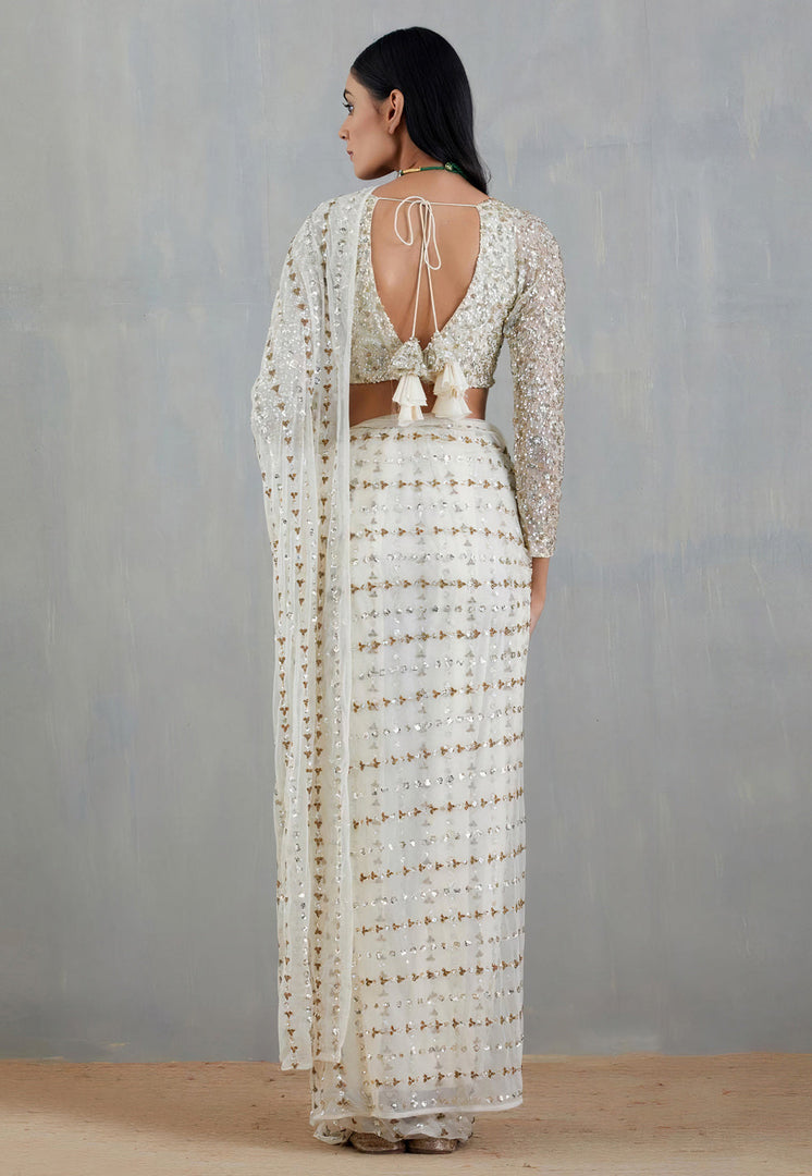 Off White Soft Net Sequence Saree