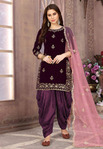 Load image into Gallery viewer, Purple Velvet Embroidered Punjabi Suit
