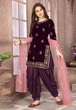 Load image into Gallery viewer, Purple Velvet Embroidered Punjabi Suit

