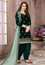 Load image into Gallery viewer, Green Velvet Embroidered Patiala Suit
