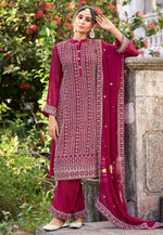 Load image into Gallery viewer, Magenta Silk Embroidered Pakistani Suit
