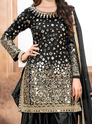 Black Taffeta Silk Punjabi Suit