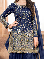 Load image into Gallery viewer, Navy Blue Taffeta Silk Punjabi Suit
