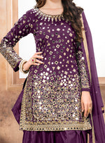 Load image into Gallery viewer, Purple Taffeta Silk Patiala Suit
