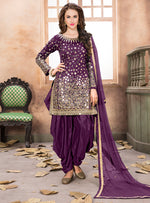 Load image into Gallery viewer, Purple Taffeta Silk Patiala Suit

