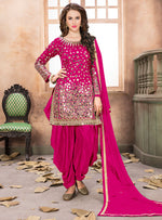 Load image into Gallery viewer, Magenta Taffeta Silk Patiala Suit
