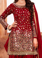 Load image into Gallery viewer, Red Taffeta Silk Patiala Suit
