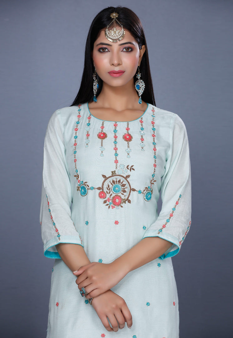 Sky Blue Muslin Sharara Suit