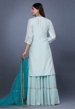 Load image into Gallery viewer, Sky Blue Muslin Sharara Suit
