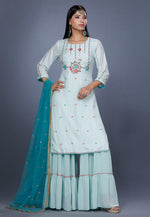 Load image into Gallery viewer, Sky Blue Muslin Sharara Suit
