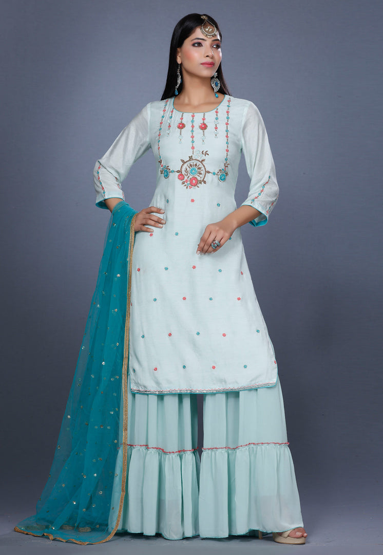 Sky Blue Muslin Sharara Suit