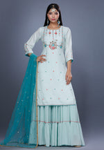Load image into Gallery viewer, Sky Blue Muslin Sharara Suit
