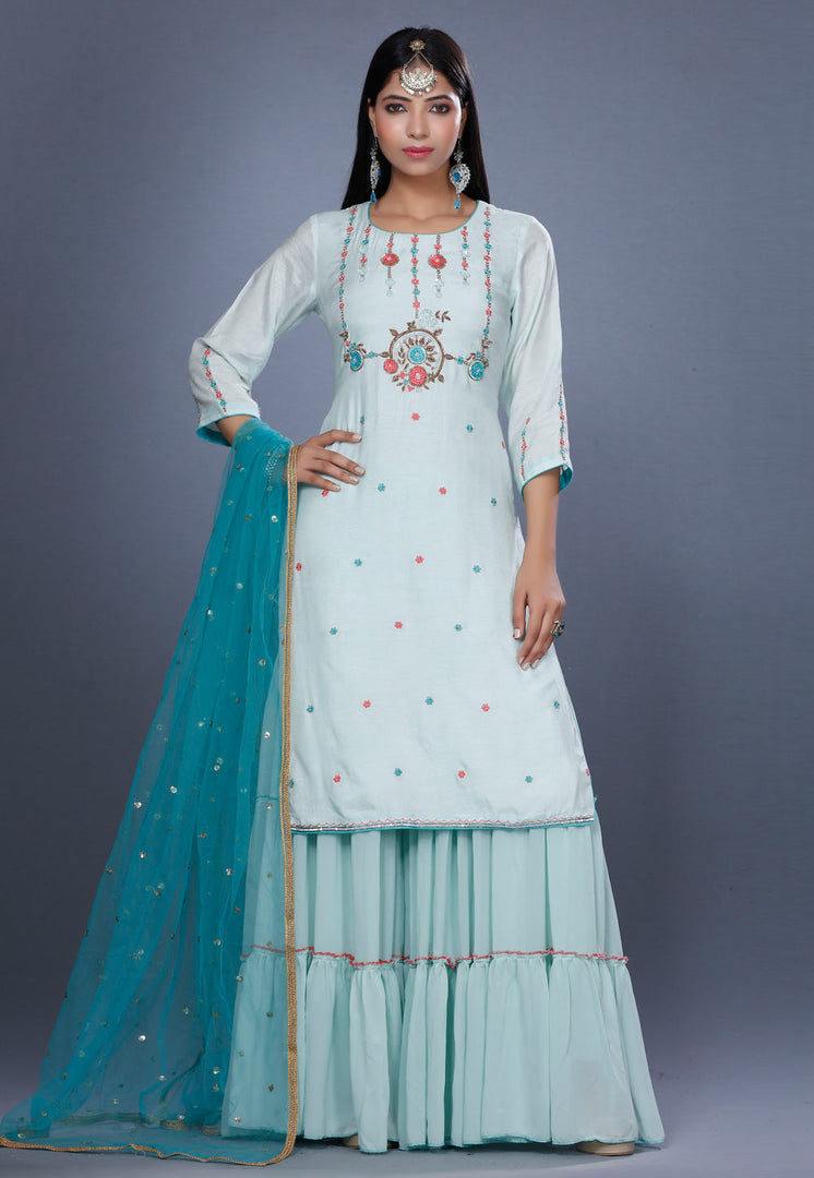 Sky Blue Muslin Sharara Suit