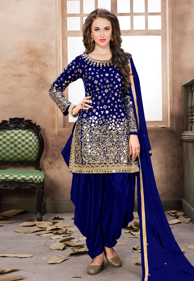 Blue Taffeta Punjabi Suit
