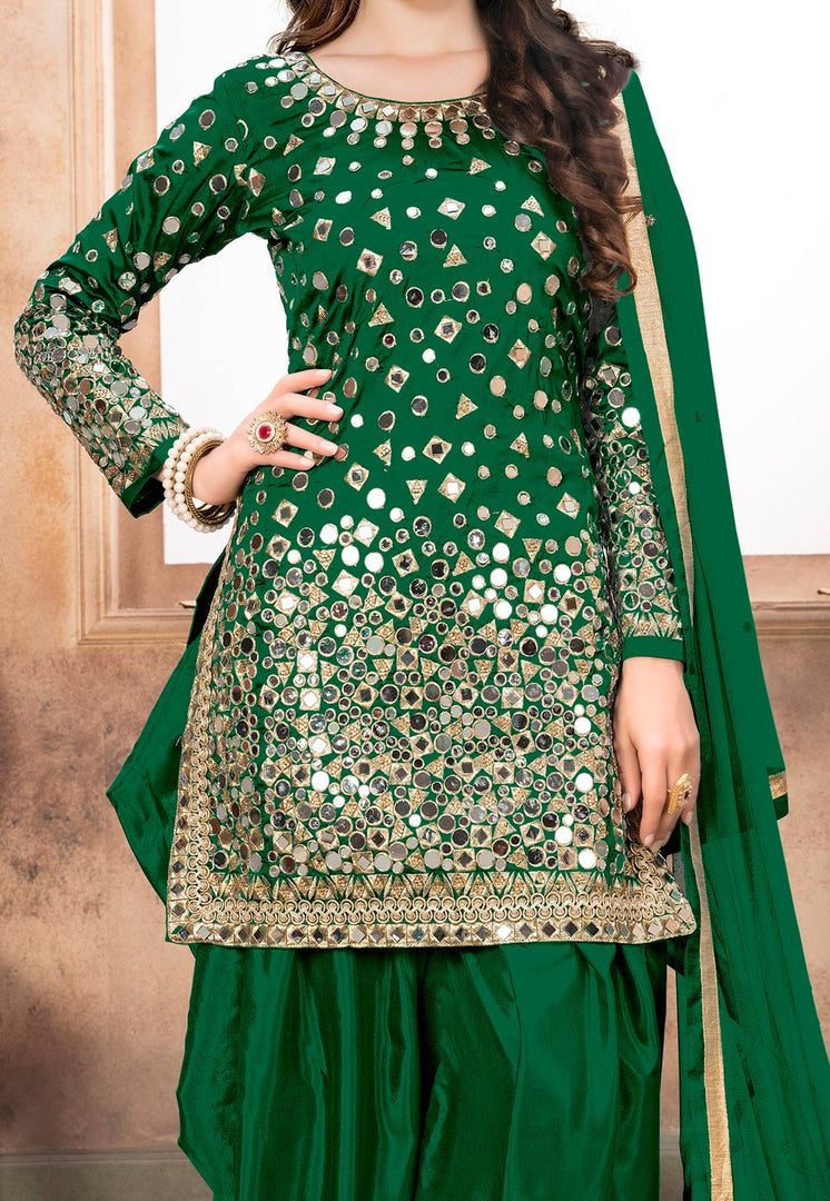Green Taffeta Patiala Suit