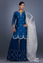 Load image into Gallery viewer, Navy Blue Raw Silk Pakistani Suit
