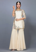 Load image into Gallery viewer, Cream Raw Silk Pakistani Sharara Suit
