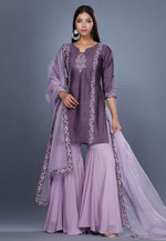 Load image into Gallery viewer, Light Purple Raw Silk Pakistani Suit

