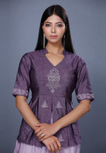 Load image into Gallery viewer, Light Purple Raw Silk Peplum Suit
