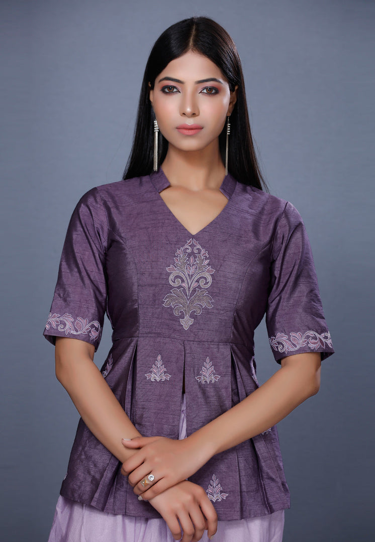 Light Purple Raw Silk Peplum Suit