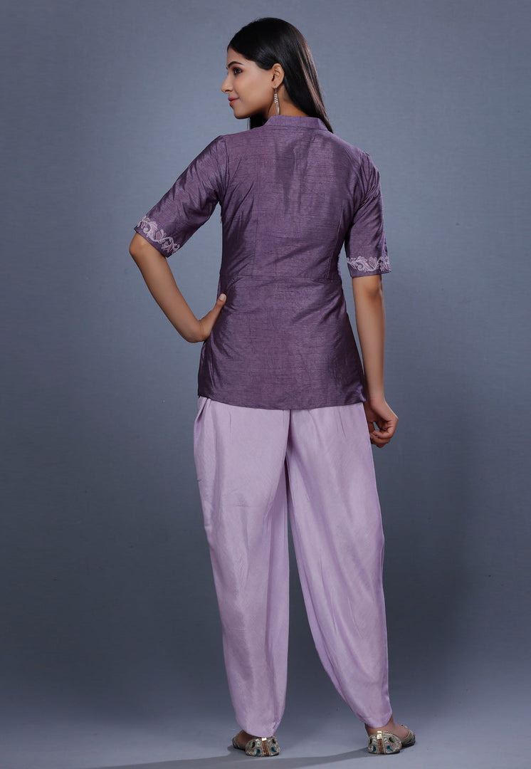 Light Purple Raw Silk Peplum Suit