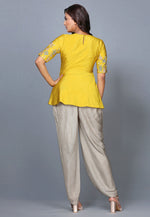 Load image into Gallery viewer, Yellow Raw Silk Peplum Salwar Kameez
