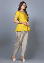 Load image into Gallery viewer, Yellow Raw Silk Peplum Salwar Kameez

