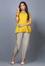 Load image into Gallery viewer, Yellow Raw Silk Peplum Salwar Kameez
