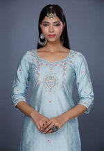 Load image into Gallery viewer, Sky Blue Raw Silk Pakistani Salwar Kameez
