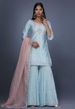 Load image into Gallery viewer, Sky Blue Raw Silk Pakistani Salwar Kameez

