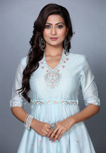 Load image into Gallery viewer, Sky Blue Chanderi Womens Peplum Suit
