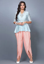 Load image into Gallery viewer, Sky Blue Chanderi Womens Peplum Suit
