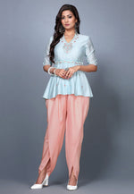 Load image into Gallery viewer, Sky Blue Chanderi Womens Peplum Suit
