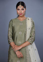 Load image into Gallery viewer, Camo Green Raw Silk Sharara Suit
