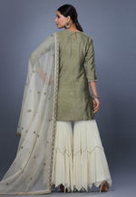 Load image into Gallery viewer, Camo Green Raw Silk Sharara Suit
