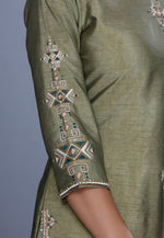 Load image into Gallery viewer, Camo Green Raw Silk Sharara Suit
