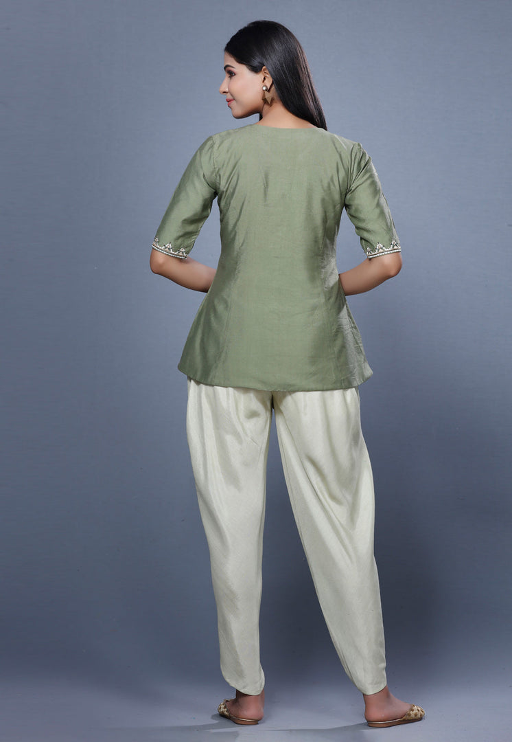 Mehndi Chanderi Peplum Suit For Ladies
