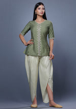 Load image into Gallery viewer, Mehndi Chanderi Peplum Suit For Ladies
