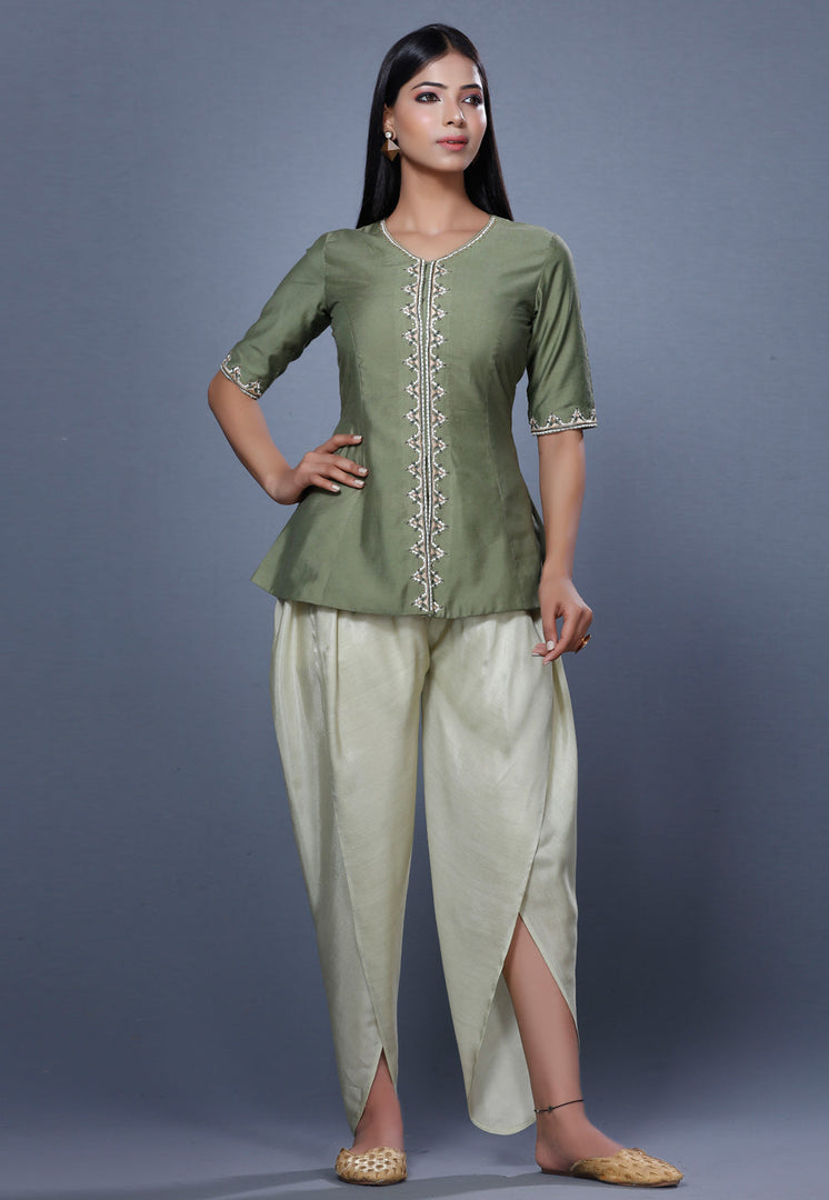 Mehndi Chanderi Peplum Suit For Ladies