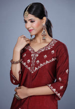 Load image into Gallery viewer, Maroon Raw Silk Pakistani Sharara Suit

