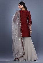 Load image into Gallery viewer, Maroon Raw Silk Pakistani Sharara Suit

