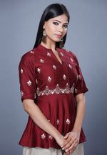 Load image into Gallery viewer, Maroon Chanderi Peplum Suit
