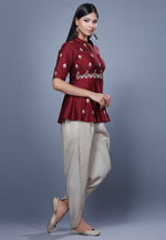 Load image into Gallery viewer, Maroon Chanderi Peplum Suit

