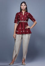 Load image into Gallery viewer, Maroon Chanderi Peplum Suit
