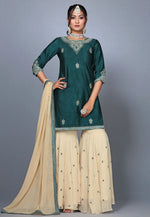 Load image into Gallery viewer, Green Raw Silk Pakistani Suit
