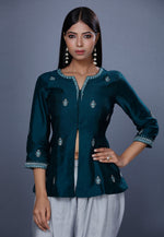 Load image into Gallery viewer, Teal Chanderi Peplum Salwar Kameez
