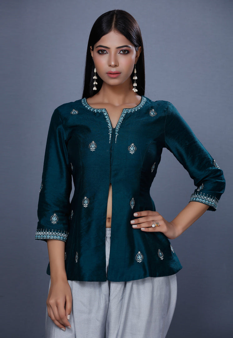 Teal Chanderi Peplum Salwar Kameez